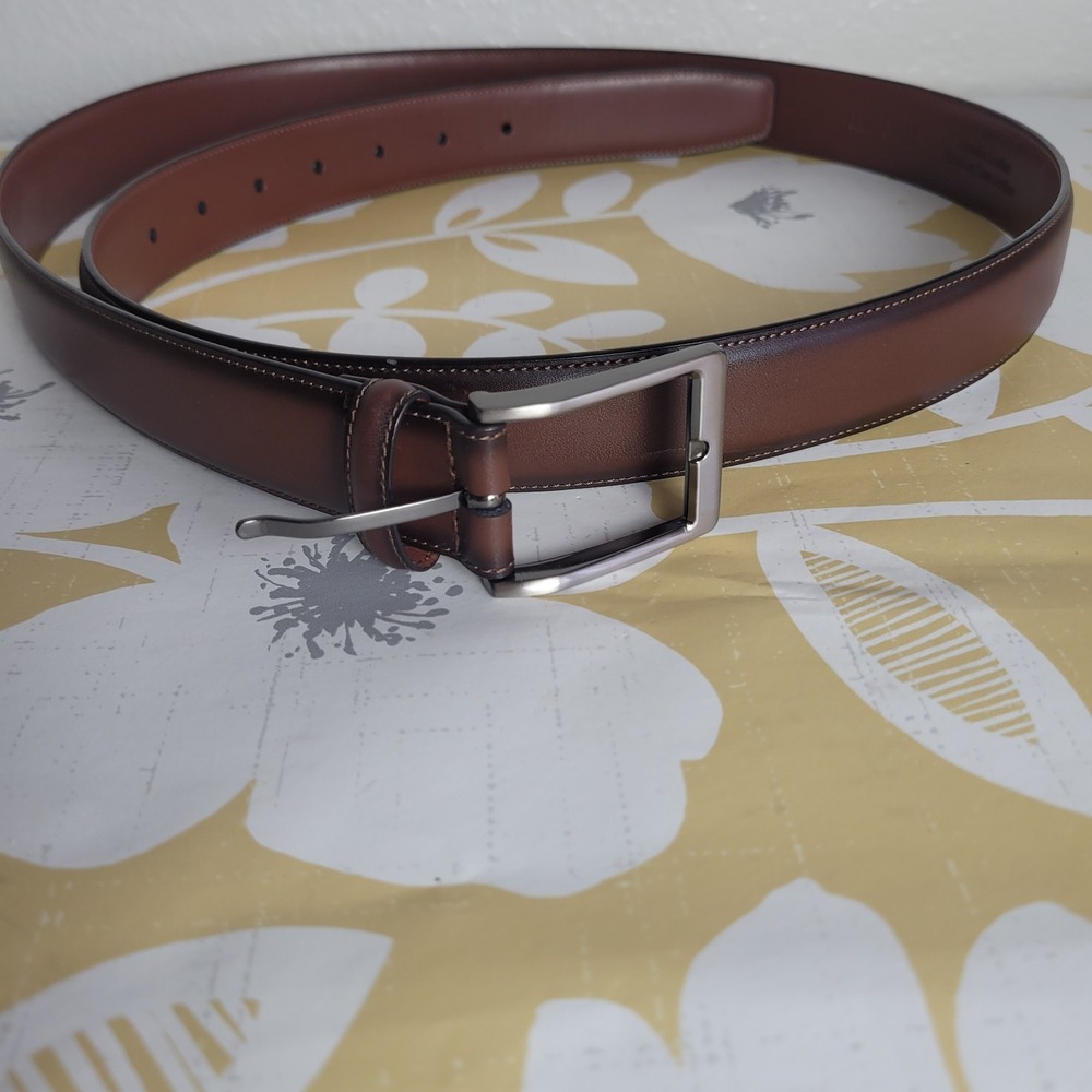 Perry Ellis Portfolio 46 Brown Men's Leather Dress Belt Size